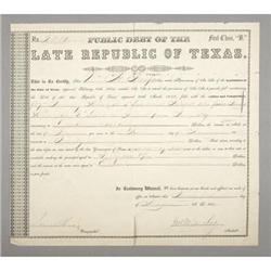 A Republic of Texas Debt Certificate from 1854