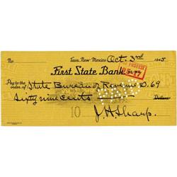 WESTERN ARTIST J. H. SHARP AUTOGRAPH CHECK 1945.