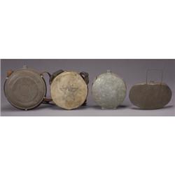 COLLECTION OF 4 TIN CANTEENS a) Galvanized 8½”Ro