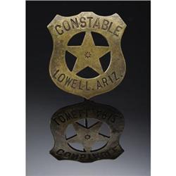 LOWELL, ARIZONA CONSTABLE BADGE - ca. 1890. This