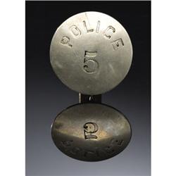 POLICE "5" - CIRCLE BADGE - ca. 1890-1910.This i