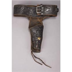 Belt with holsterFancy tooled black leather belt