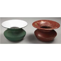 2 Cast Iron Spittons: Floor models, one white p