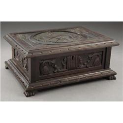 An Intricately Carved Walnut Cuban Cigar Box Th