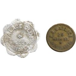 LOT OF (2) ARIZONA TOKENS, WILLCOX & BISBEE. (2