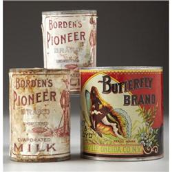 3 TIN CANS:a) Two “Borden's Pioneer” Brand Milk