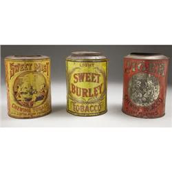 LOT OF 3 COUNTRY STORE COUNTER TINS FOR CHEWING