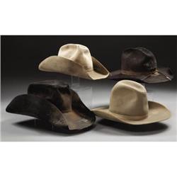 LOT OF 4 COWBOY HATS: 3 great worn hats circa