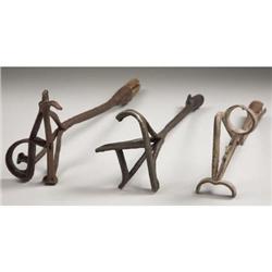 LOT OF 3 BRANDING IRONS : All wood handle type,