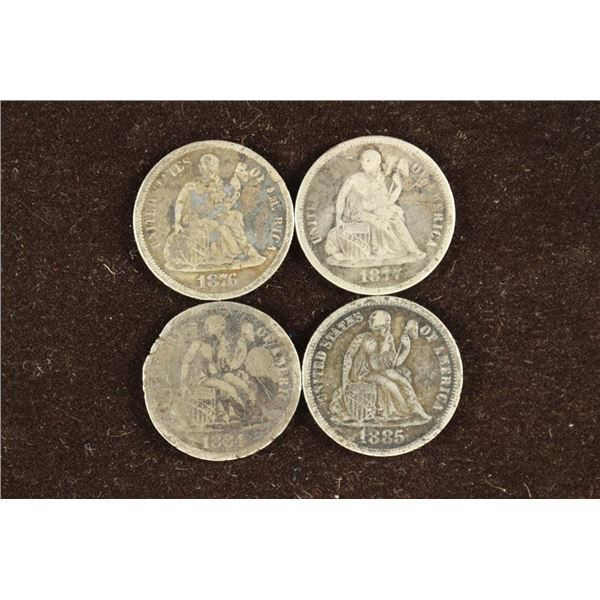 1876, 1877-S, 1884 & 1885 SEATED LIBERTY DIMES