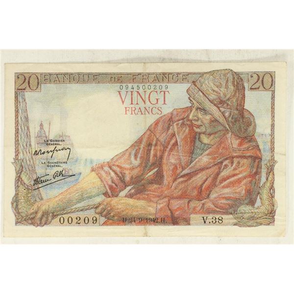 1942 FRANCE 20 FRANCS BILL