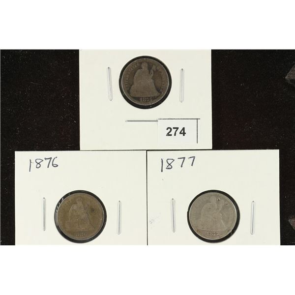 1875, 1876 & 1877 SEATED LIBERTY DIMES