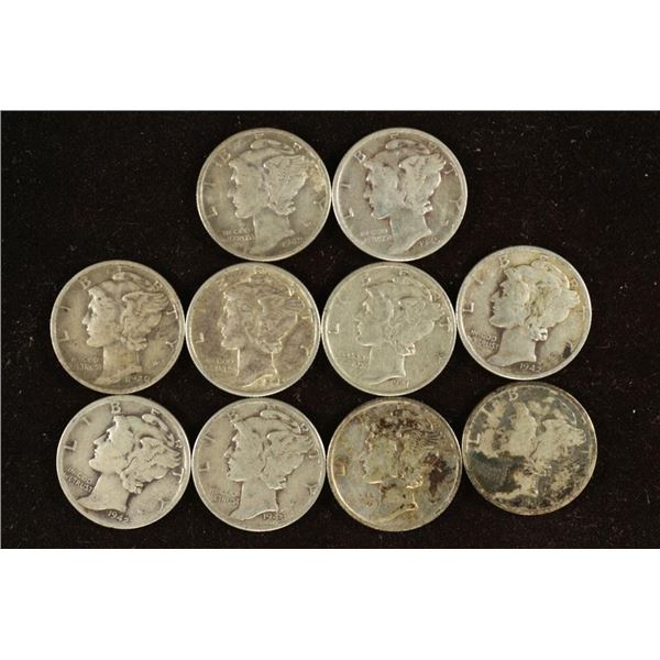 10 ASSORTED 1940'S MERCURY DIMES
