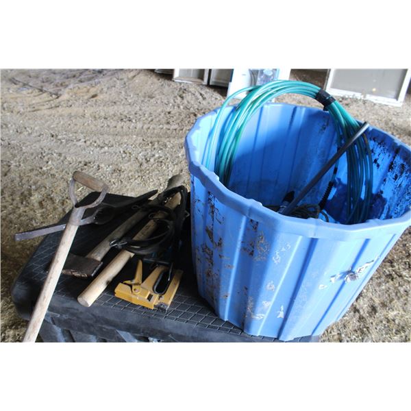 Tub w/ Axe, Hay Knife misc