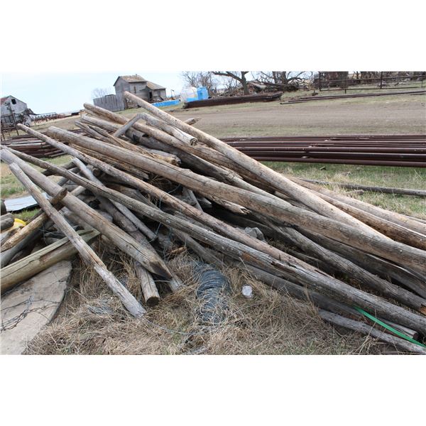 Wooden Lot of Rails, Treated Fence Post Wire Etc.
