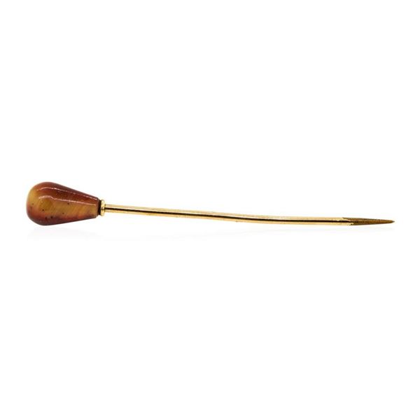 Agate Stick Pin - 10KT Yellow Gold