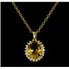 Image 2 : 5.65 ctw Citrine Quartz and Diamond Pendant With Chain - 14KT Yellow Gold