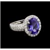 3.16 ctw Tanzanite and Diamond Ring - 14KT White Gold