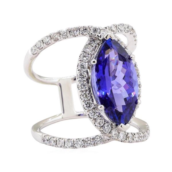 5.24 ctw Tanzanite and Diamond Ring - 18KT White Gold