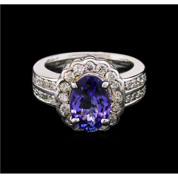 2.77 ctw Tanzanite and Diamond Ring - 14KT White Gold