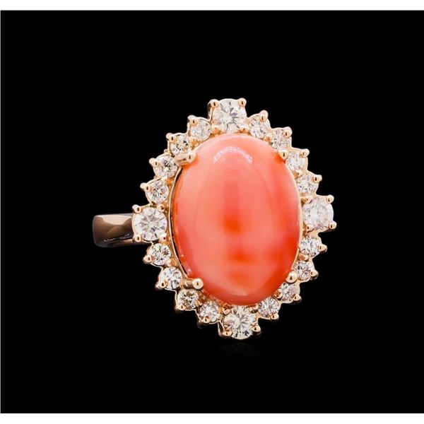 8.10 ctw Pink Coral and Diamond Ring - 14KT Rose Gold