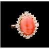 Image 1 : 8.10 ctw Pink Coral and Diamond Ring - 14KT Rose Gold
