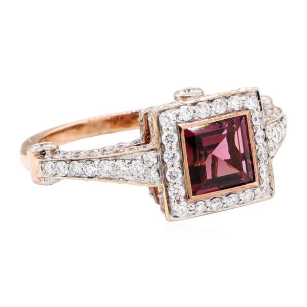 2.56 ctw Square Step Rhodolite Garnet And Round Brilliant Cut Diamond Ring - 18K