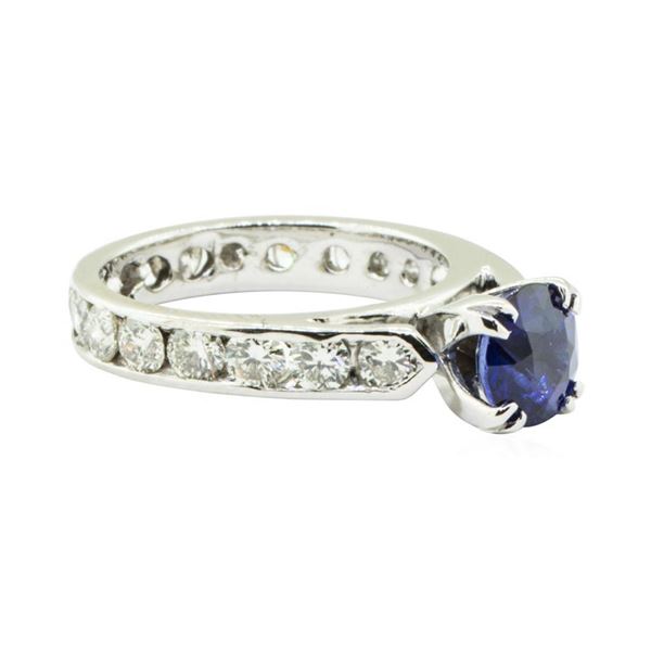 2.78 ctw Round Brilliant Blue Sapphire And Diamond Ring - 14KT White Gold