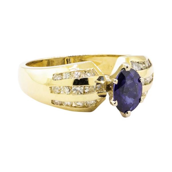 1.42 ctw Blue Sapphire and Diamond Ring - 14KT Yellow Gold