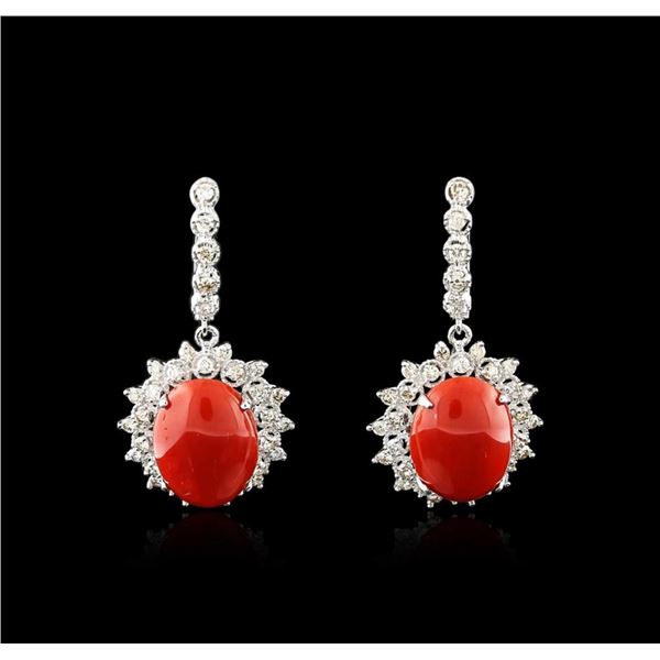 14KT White Gold 18.00 ctw Coral and Diamond Earrings