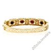 Image 5 : Vintage 14kt Yellow Gold 4.50 ctw Garnet Etched Open Wide Bangle Bracelet