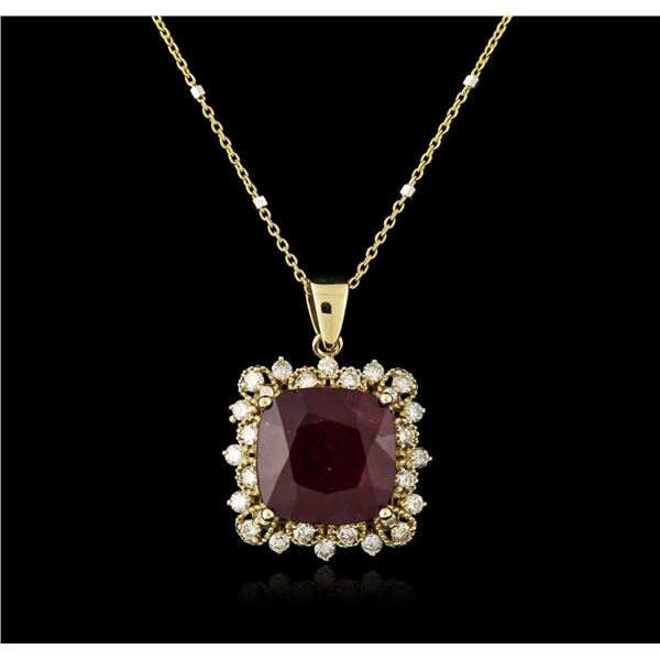 14KT Yellow Gold 9.97 ctw Ruby and Diamond Pendant With Chain