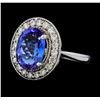 4.18 ctw Tanzanite and Diamond Ring - 14KT White Gold