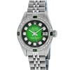 Rolex Ladies Stainless Steel 26MM Green Vignette Diamond Oyster Perpetual Dateju