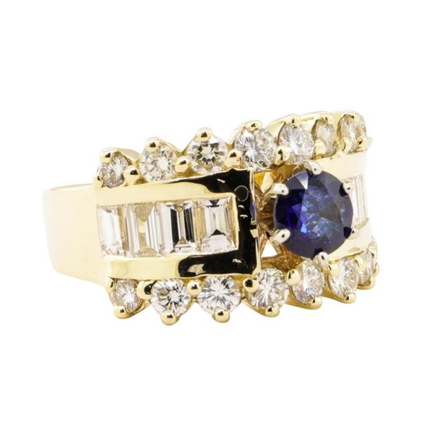 2.88 ctw Blue Sapphire And Diamond Ring - 14KT Yellow Gold