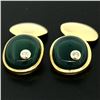 Image 2 : Manfredi 18k Yellow Gold Cabochon Green Chrysoprase & Diamond Men's Cuff Links