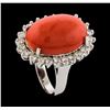 Image 4 : 9.80 ctw Coral and Diamond Ring - 14KT White Gold