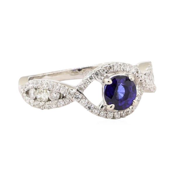 1.43 ctw Blue Sapphire And Diamond Ring - 18KT White Gold