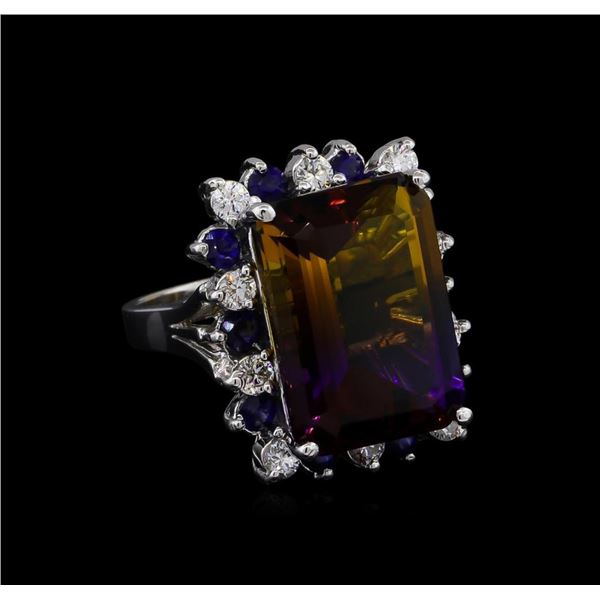 15.97 ctw Ametrine, Sapphire and Diamond Ring - 14KT White Gold