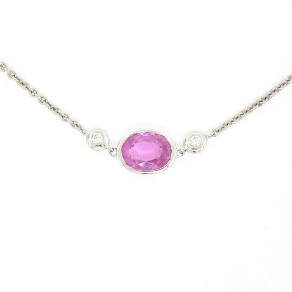 18K White Gold 16" 1.37 ctw GIA Pink Sapphire & Diamond Pendant Necklace