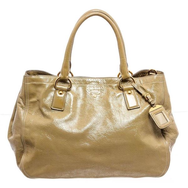 Prada Beige Patent Leather Expandable Two-Way Shoulder Bag