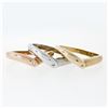 Image 4 : 14K Tri Color Gold Burnish Diamond Polished & Sandblast 3 Stackable V Band Rings