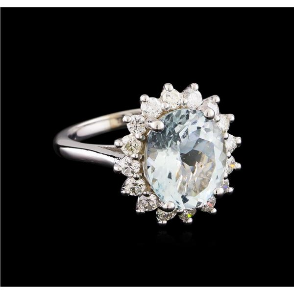 4.28 ctw Aquamarine and Diamond Ring - 14KT White Gold