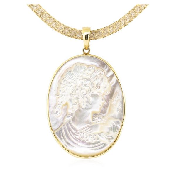 Mother of Pearl Cameo Pendant and Chain - 14KT Yellow Gold