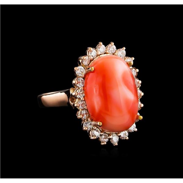 8.10 ctw Coral and Diamond Ring - 14KT Rose Gold