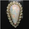 Image 2 : Vintage French 14k Gold 4.95 ctw Elongated Pear Opal & Diamond Halo Cocktail Rin