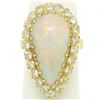 Image 7 : Vintage French 14k Gold 4.95 ctw Elongated Pear Opal & Diamond Halo Cocktail Rin