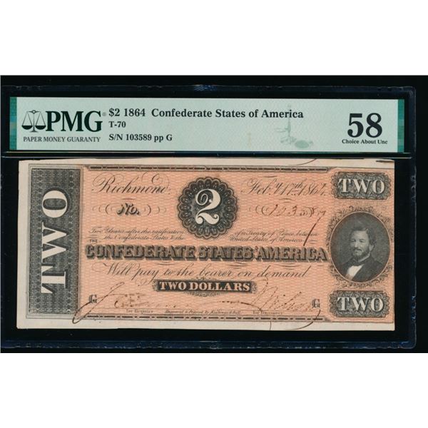 1864 $2 T-70 Confederate PMG 58