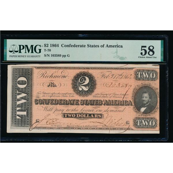 1864 $2 T-70 Confederate PMG 58