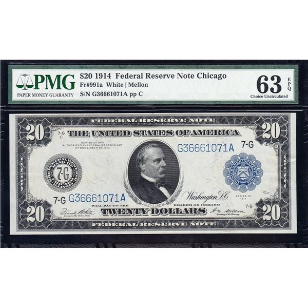 1914 $20 Chicago FRN PMG 63EPQ